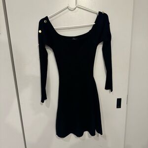 Elegant Black Long-Sleeve Skater Dress Size Medium